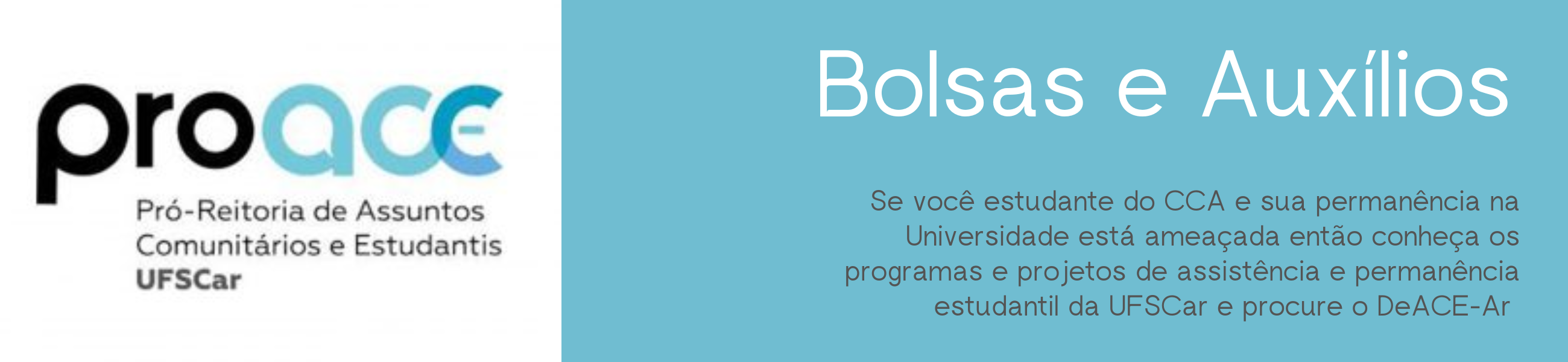 Se você estudante do CCA e sua permanência na Universidade está ameaçada então conheça os programas e projetos de assistência e permanência estudantil da UFSCar e procure o DeACE-Ar